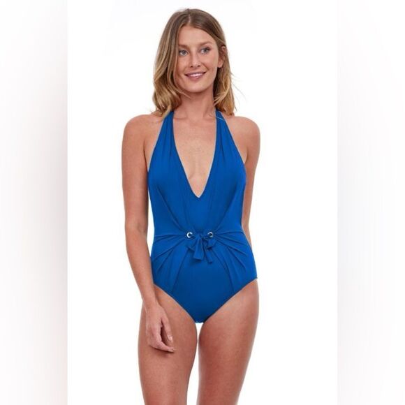 Gottex Swimwear Vogue Halter V-Neck One Piece Swimsuit, Size 8 - Picture 1 of 10